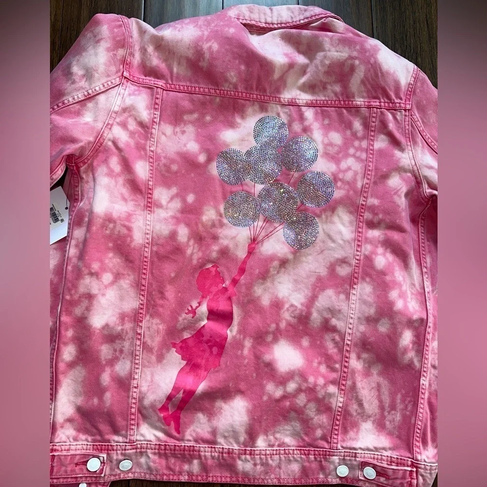 Rare💕Oversized jacket Guess Pink Tie Dye denim jacket y2k bling jacket Banksy - Picture 4 of 17